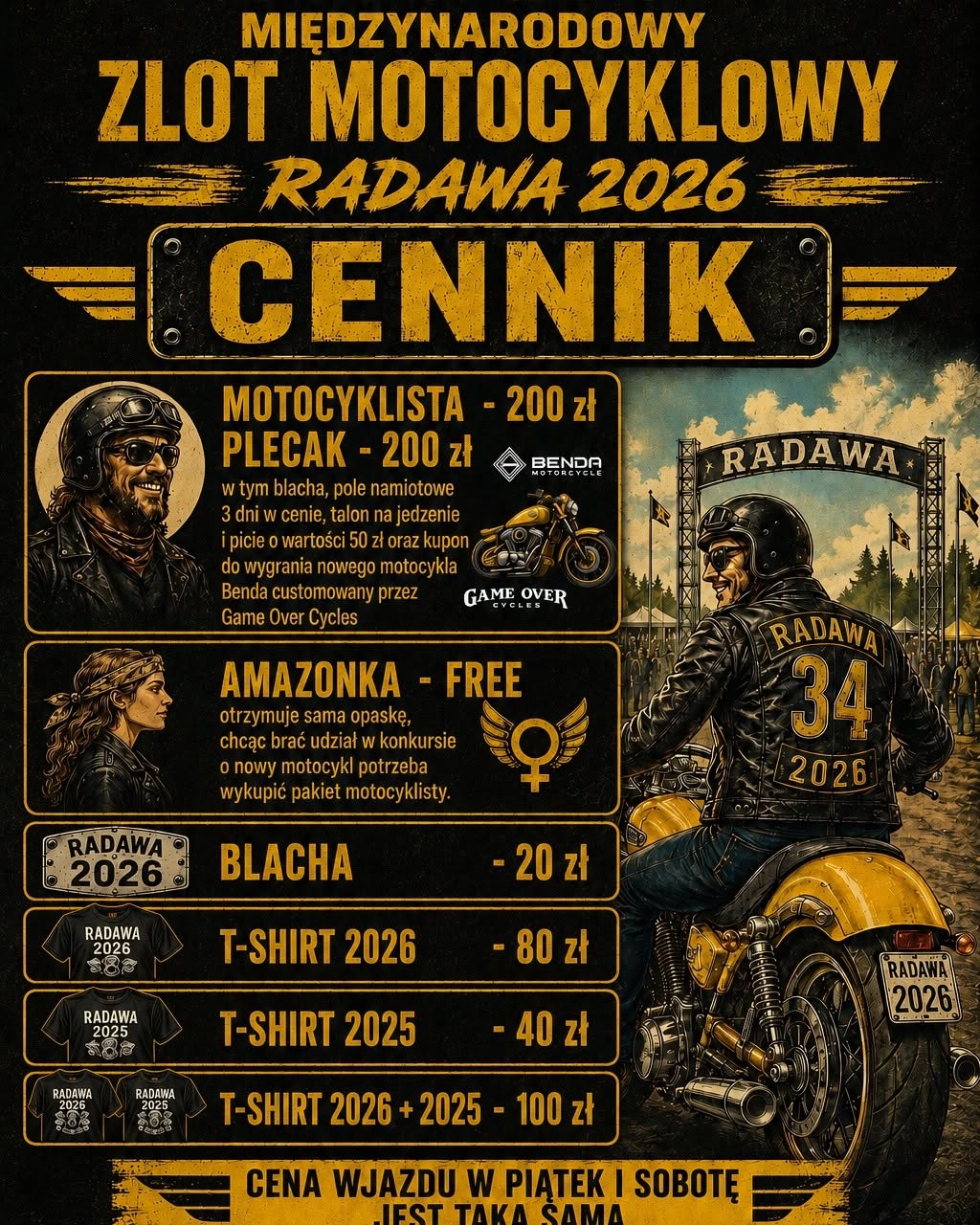 Zlot Radawa XXXIV 2026 - Cennik